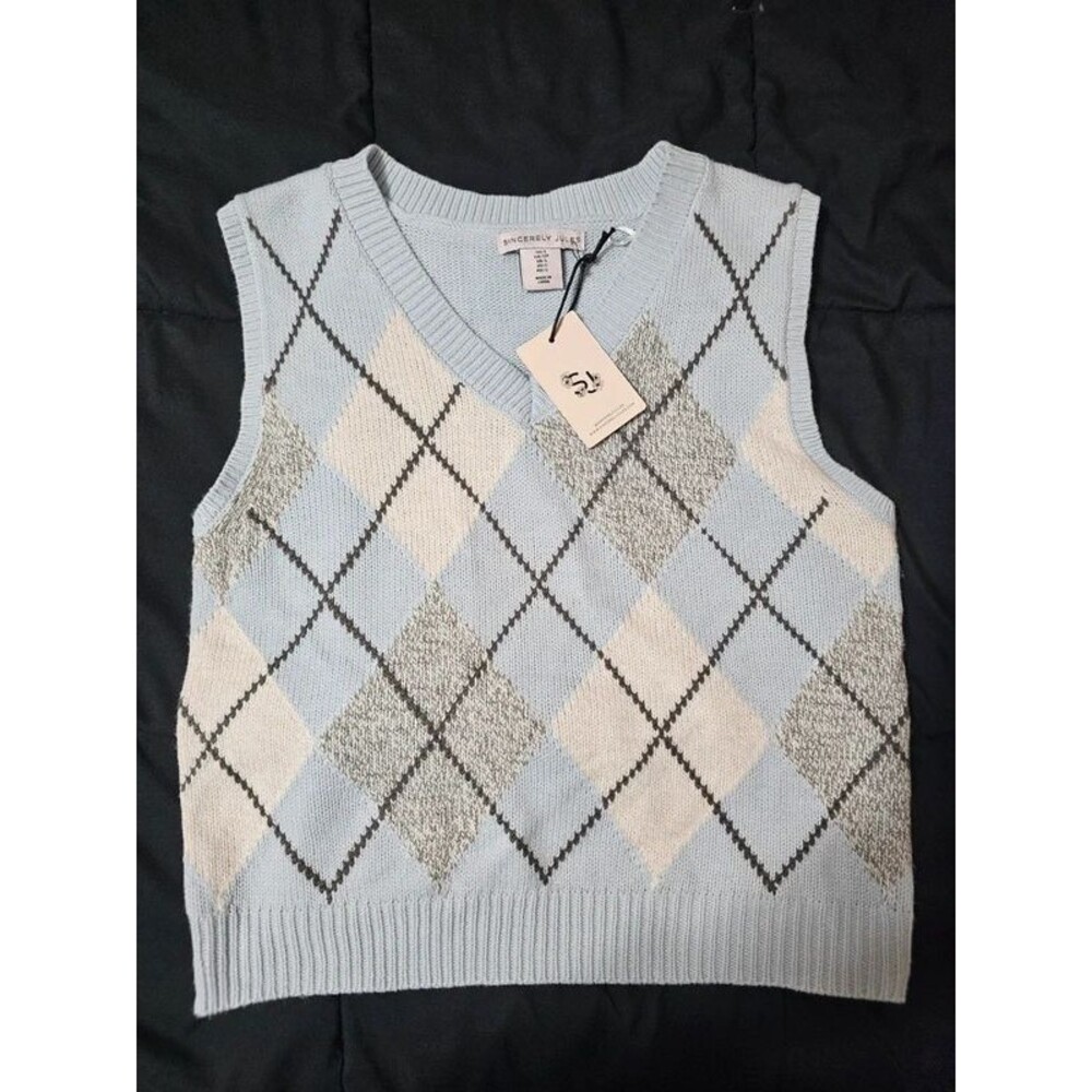 Sincerely Jules Argyle Sweater Vest S NWT